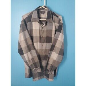 Men Button Front Large Gray Plaid  Long Sleeve Chest  Pocket Lightweight